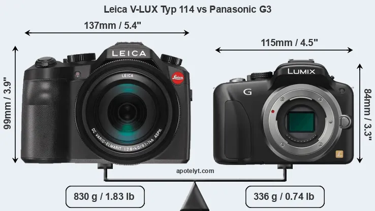 Size Leica V-LUX Typ 114 vs Panasonic G3