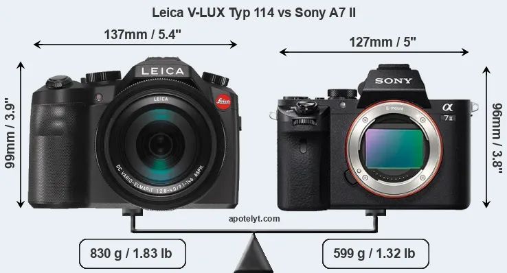 Size Leica V-LUX Typ 114 vs Sony A7 II
