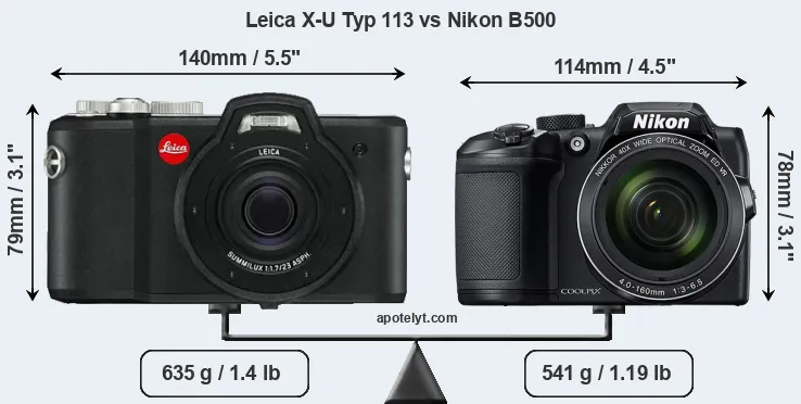 Size Leica X-U Typ 113 vs Nikon B500