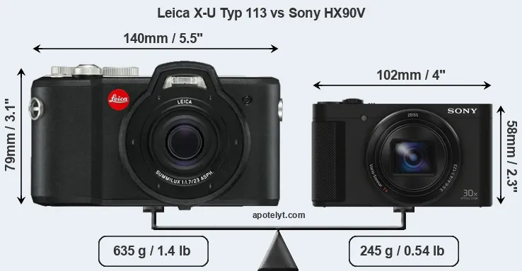 Size Leica X-U Typ 113 vs Sony HX90V
