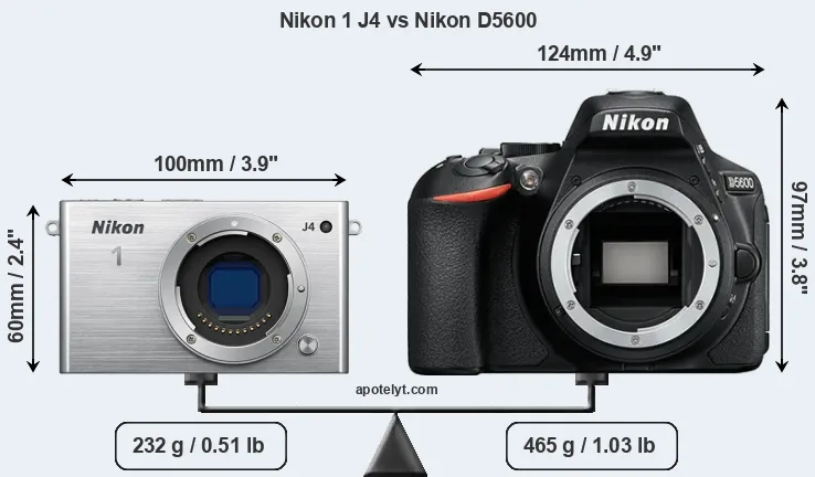 Size Nikon 1 J4 vs Nikon D5600