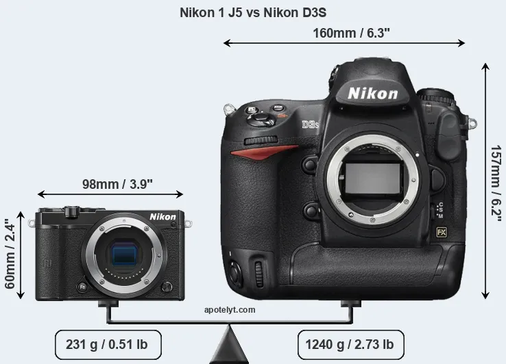 Size Nikon 1 J5 vs Nikon D3S