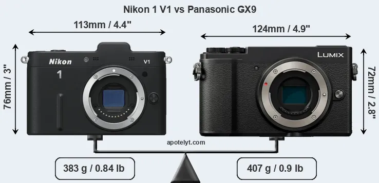 Size Nikon 1 V1 vs Panasonic GX9
