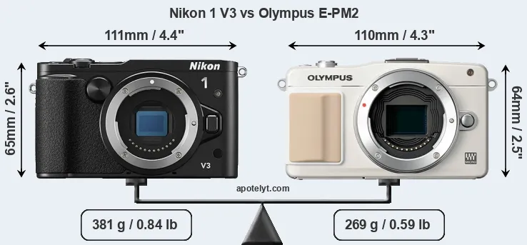 Size Nikon 1 V3 vs Olympus E-PM2