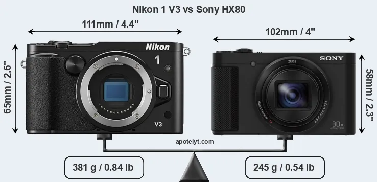 Size Nikon 1 V3 vs Sony HX80