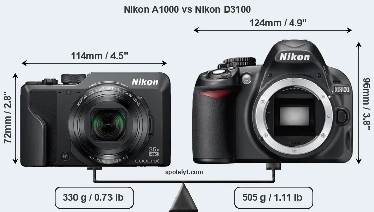 Size Nikon A1000 vs Nikon D3100