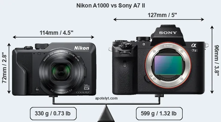 Size Nikon A1000 vs Sony A7 II