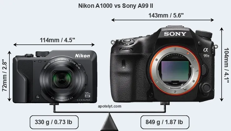 Size Nikon A1000 vs Sony A99 II