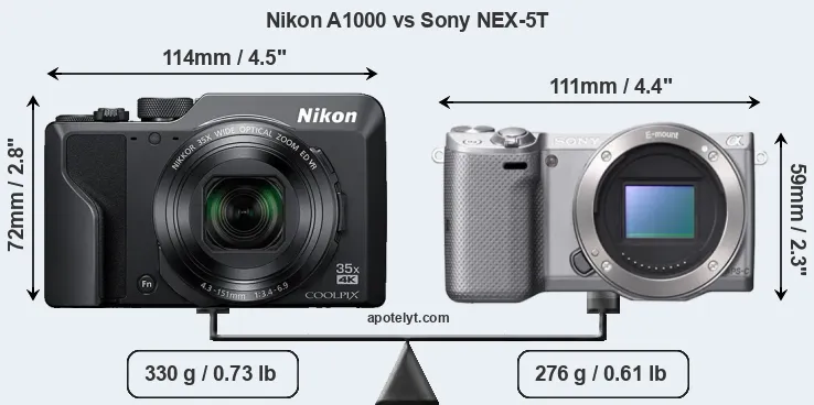 Size Nikon A1000 vs Sony NEX-5T