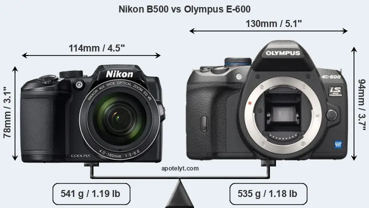 Size Nikon B500 vs Olympus E-600