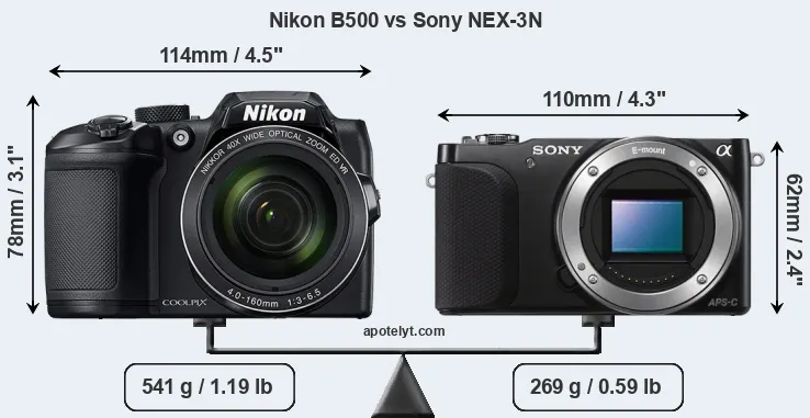 Size Nikon B500 vs Sony NEX-3N