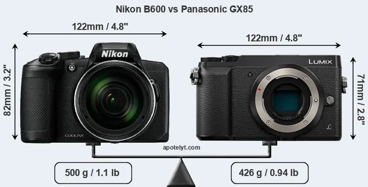 Size Nikon B600 vs Panasonic GX85
