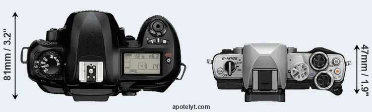 Compare D100 versus E-M10 II top