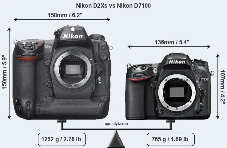 Size Nikon D2Xs vs Nikon D7100