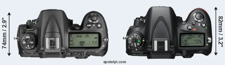 Compare D300 versus D610 top