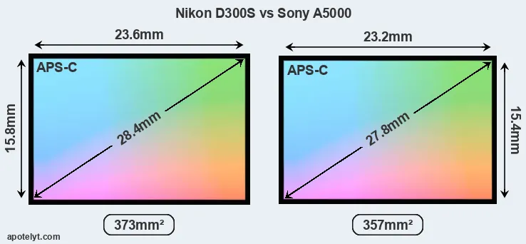Nikon D300S and Sony A5000 sensor measures