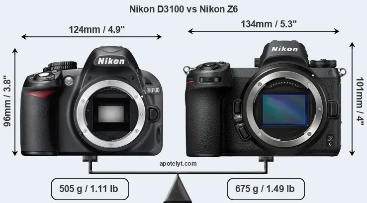 Size Nikon D3100 vs Nikon Z6