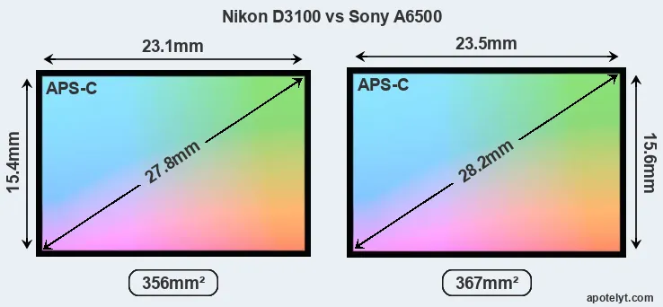 Nikon D3100 and Sony A6500 sensor measures