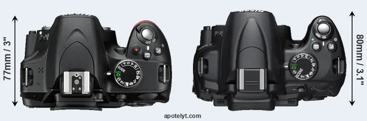 Compare D3200 versus D5000 top