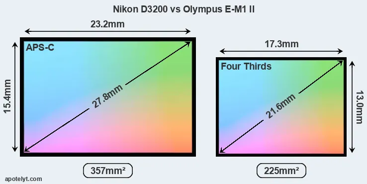 Nikon D3200 and Olympus E-M1 II sensor measures