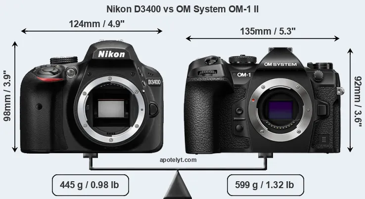 Size Nikon D3400 vs OM System OM-1 II
