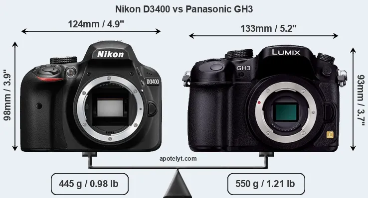 Size Nikon D3400 vs Panasonic GH3