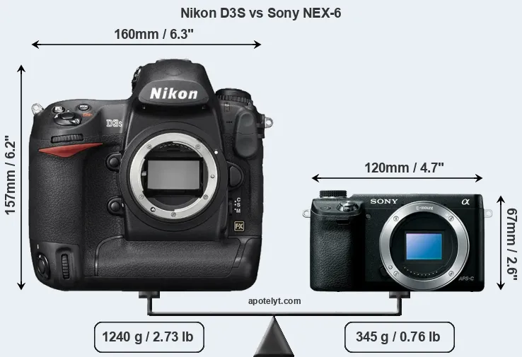 Size Nikon D3S vs Sony NEX-6
