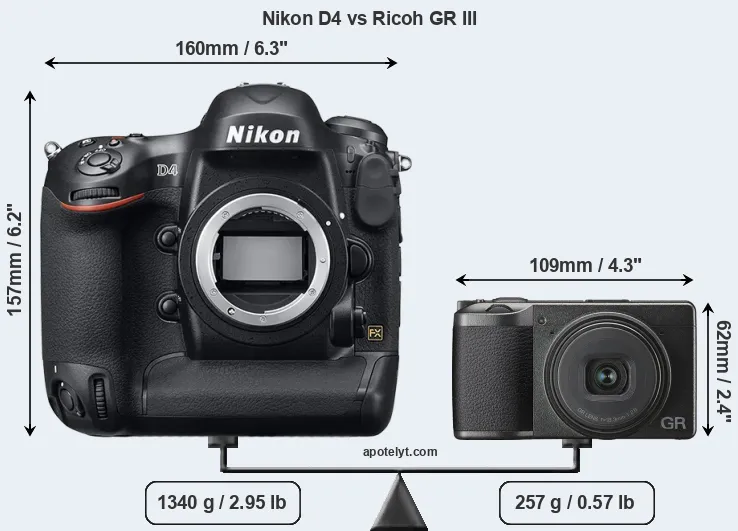 Size Nikon D4 vs Ricoh GR III