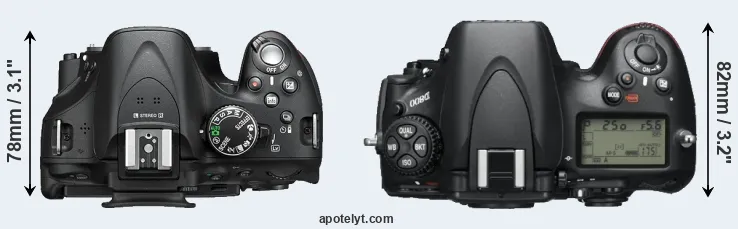 Compare D5200 versus D800 top