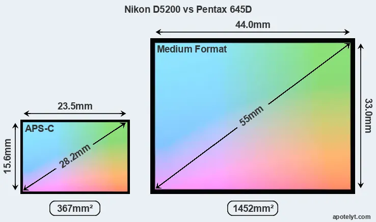 Nikon D5200 and Pentax 645D sensor measures