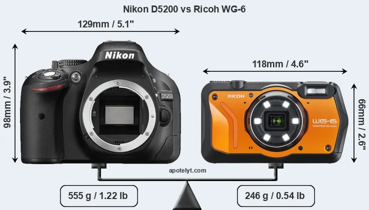 Size Nikon D5200 vs Ricoh WG-6