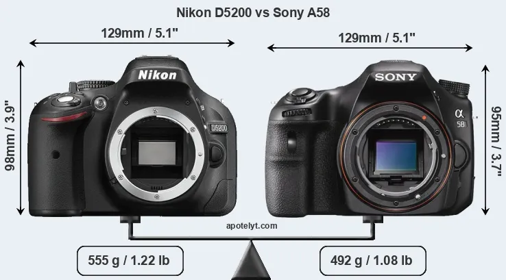 Size Nikon D5200 vs Sony A58
