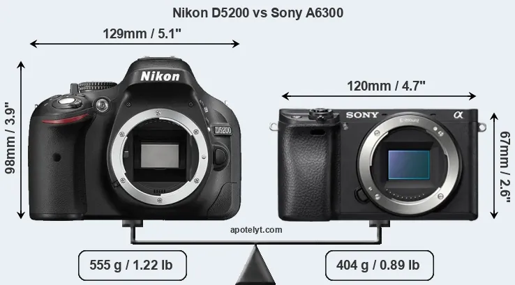 Size Nikon D5200 vs Sony A6300