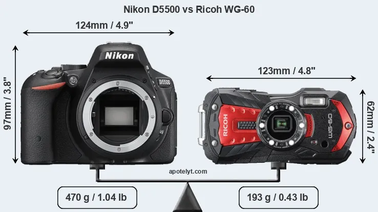 Size Nikon D5500 vs Ricoh WG-60