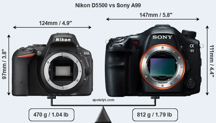 Size Nikon D5500 vs Sony A99