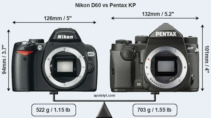 Size Nikon D60 vs Pentax KP