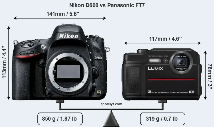 Size Nikon D600 vs Panasonic FT7