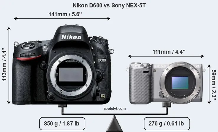 Size Nikon D600 vs Sony NEX-5T