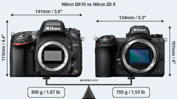 Size Nikon D610 vs Nikon Z6 II