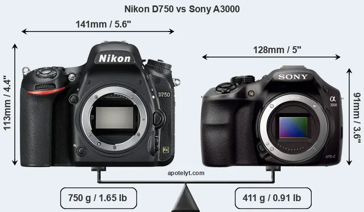 Size Nikon D750 vs Sony A3000