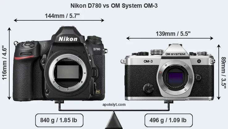Size Nikon D780 vs OM System OM-3