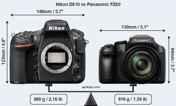 Size Nikon D810 vs Panasonic FZ80
