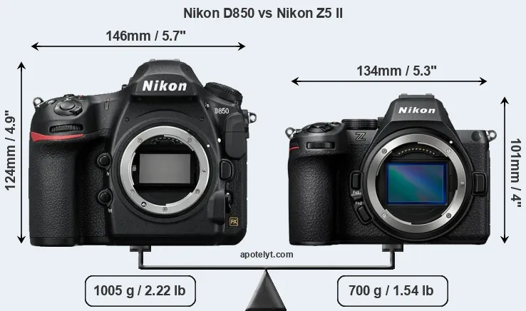 Size Nikon D850 vs Nikon Z5 II