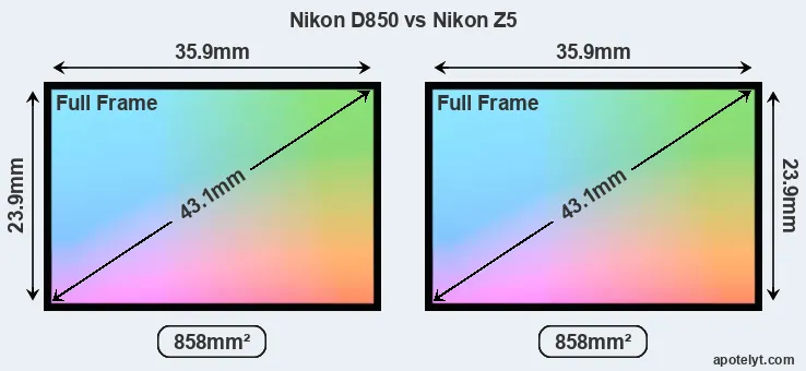 Nikon D850 and Nikon Z5 sensor measures