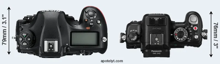 Compare D850 versus GH2 top