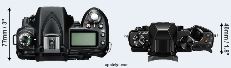 Compare D90 versus E-M10 top