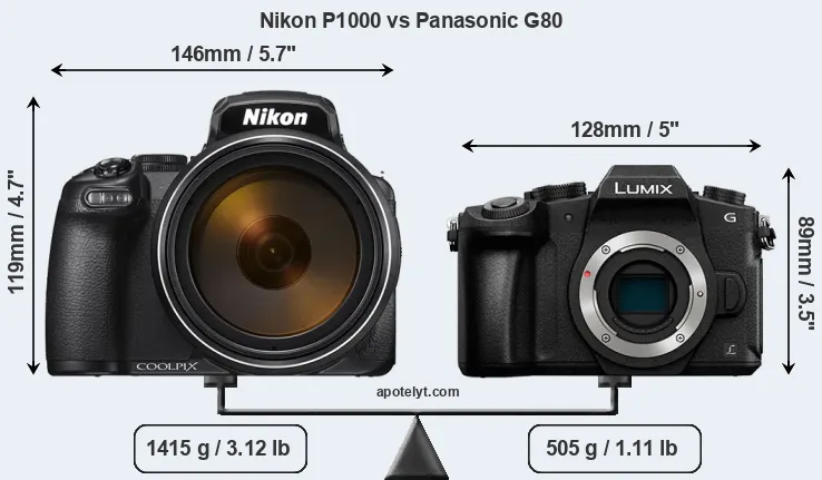 Size Nikon P1000 vs Panasonic G80