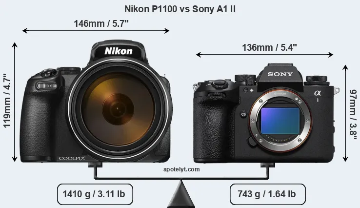 Size Nikon P1100 vs Sony A1 II
