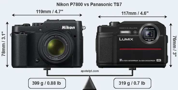Size Nikon P7800 vs Panasonic TS7