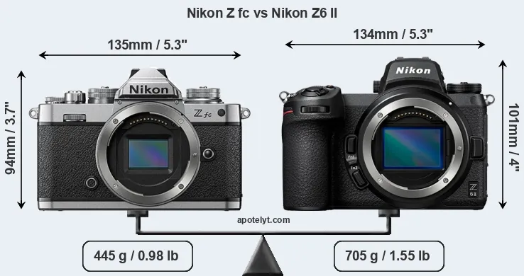 Size Nikon Z fc vs Nikon Z6 II